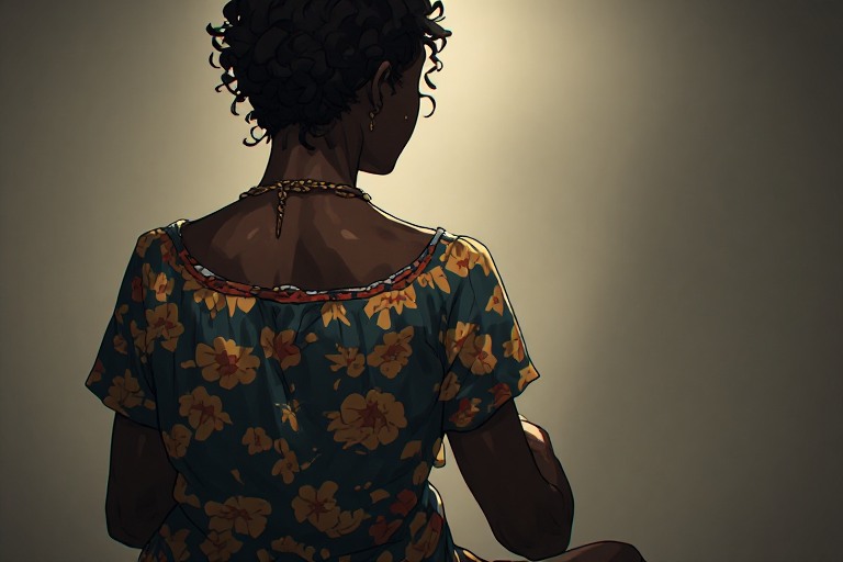 African woman survivor of abuse seated in quiet reflection